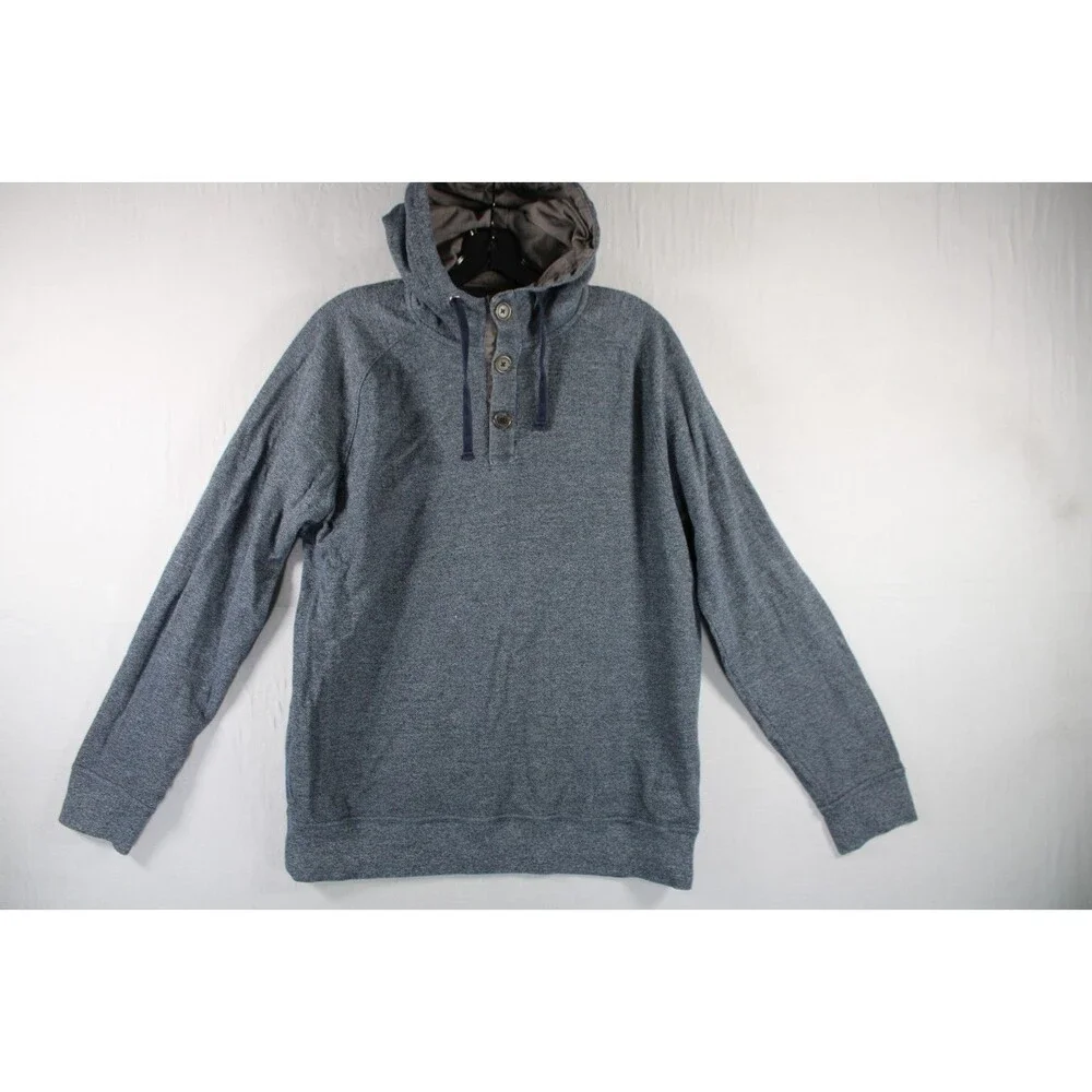 Banana Republic Hoodie Men's Large Gray Henley Pullover Long Sleeve Sweatshirt